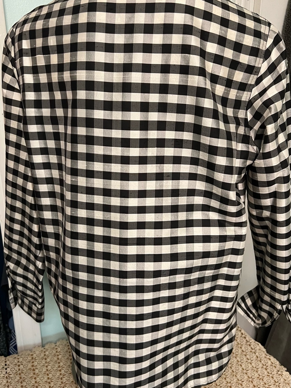 Saks Fifth Avenue Womens Dupioni Silk check Long-Sleeve Shirt